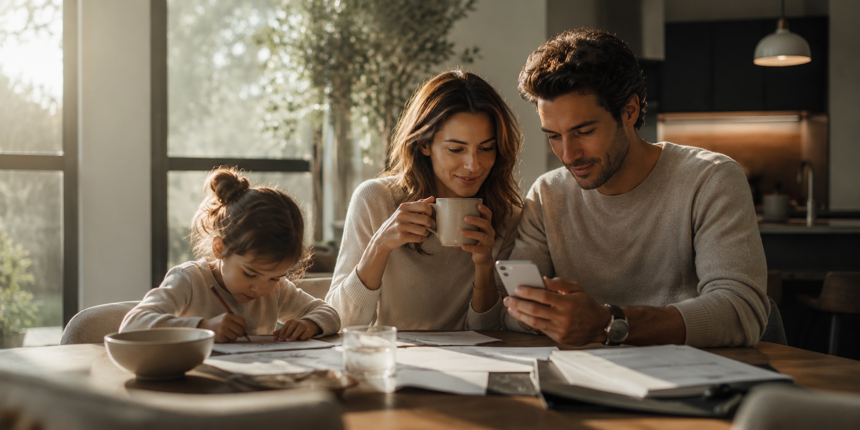 A family reviewing care options together at home while using Gabriel Care by text.